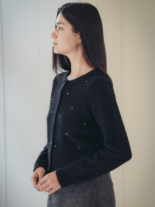 [TILLIDIE] Cubic point angora mixed cardigan_Black