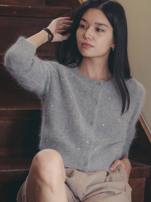 [TILLIDIE] Cubic point angora mixed cardigan_Gray