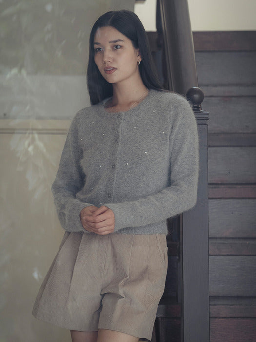 [TILLIDIE] Cubic point angora mixed cardigan_Gray