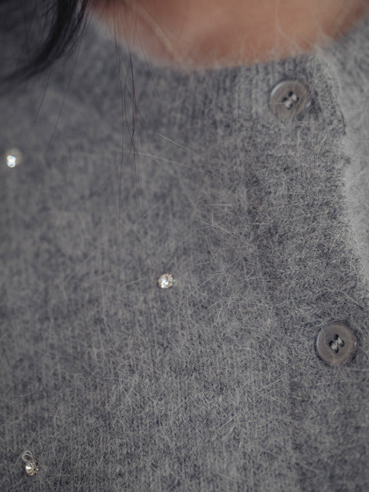 [TILLIDIE] Cubic point angora mixed cardigan_Gray