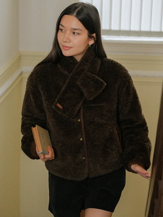 [TILLIDIE] Cinnamon muffler set up fleece jacket_Brown