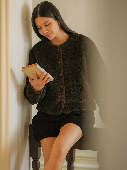 [TILLIDIE] Cinnamon muffler set up fleece jacket_Brown