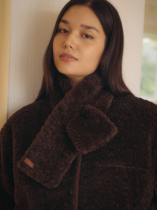 [TILLIDIE] Cinnamon muffler set up fleece jacket_Brown