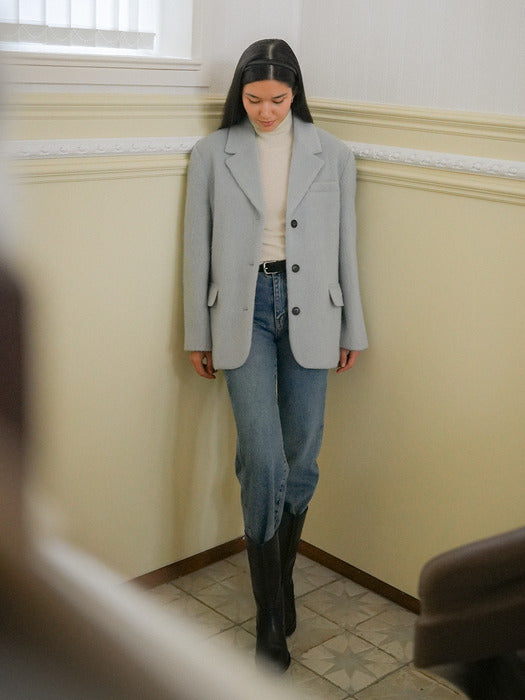 [TILLIDIE] Hairy alpaca blend wool oversized jacket_Blue