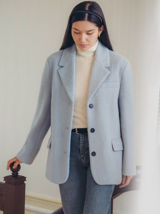 [TILLIDIE] Hairy alpaca blend wool oversized jacket_Blue