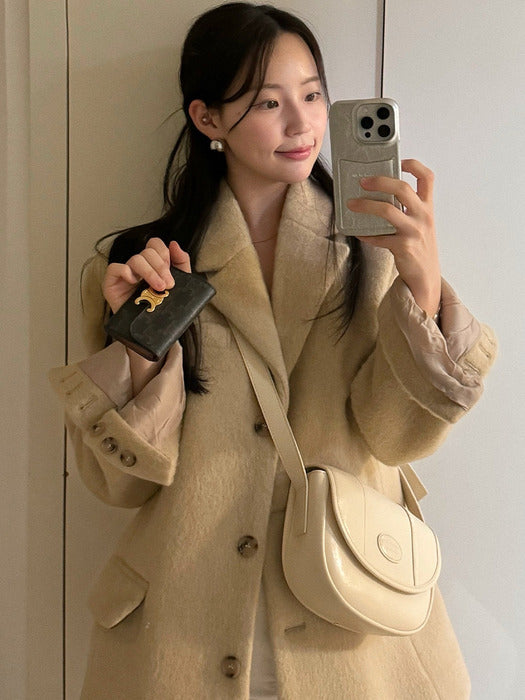 [TILLIDIE] Hairy alpaca blend wool oversized jacket_Beige