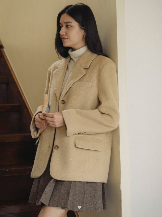 [TILLIDIE] Hairy alpaca blend wool oversized jacket_Beige