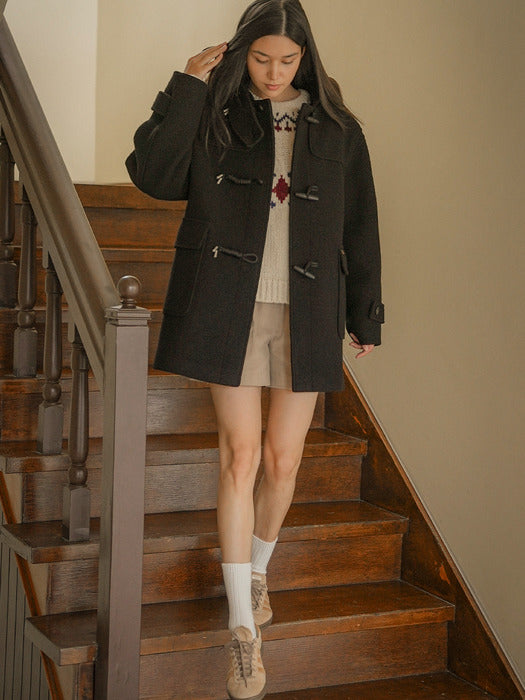[TILLIDIE] Classic half duffle wool coat_Black