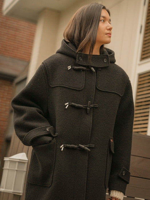 [TILLIDIE] Classic half duffle wool coat_Black