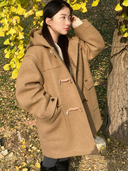 [TILLIDIE] Classic half duffle wool coat_Camel Brown