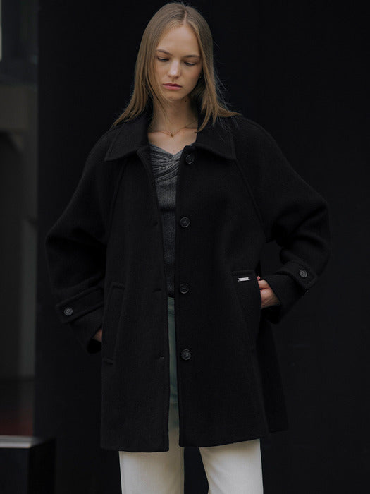[TILLIDIE] Wide collar wool blend half a-line coat_Black