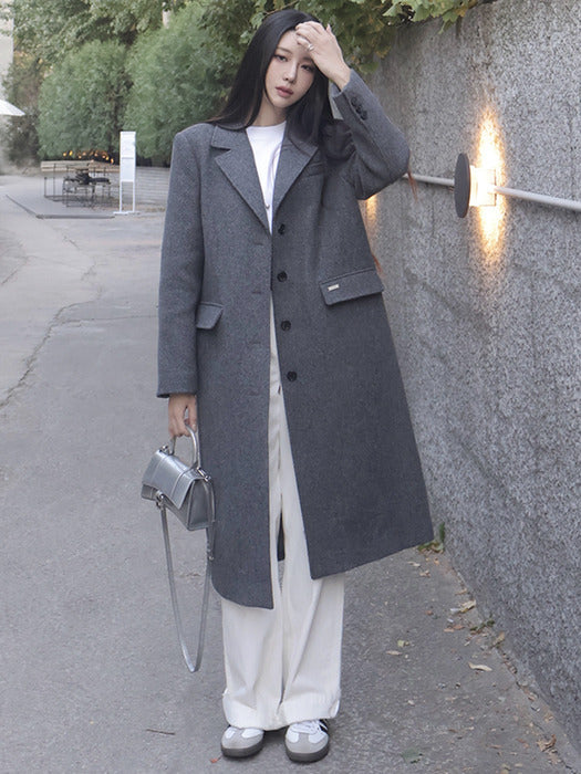 [TILLIDIE] Herringbone twill standard fit wool coat_Charcoal