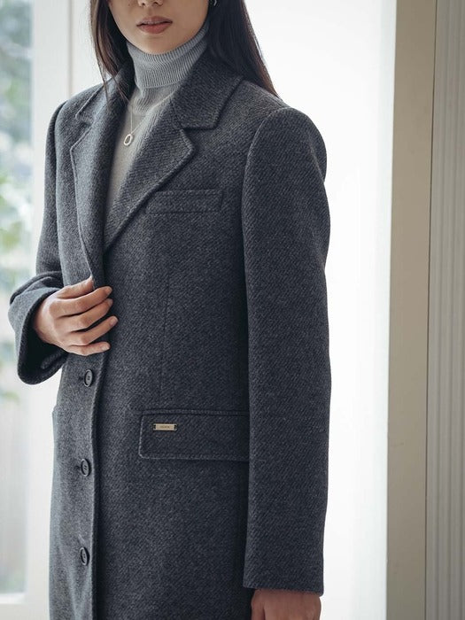 [TILLIDIE] Herringbone twill standard fit wool coat_Charcoal