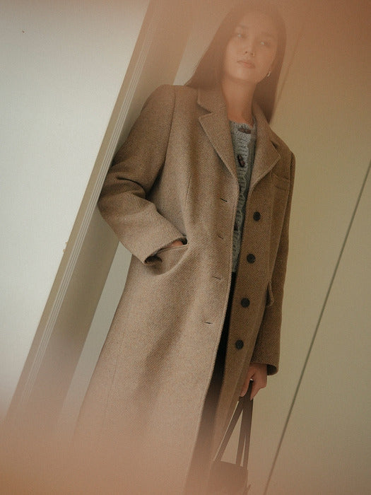 [TILLIDIE] Herringbone twill standard fit wool coat_Brown