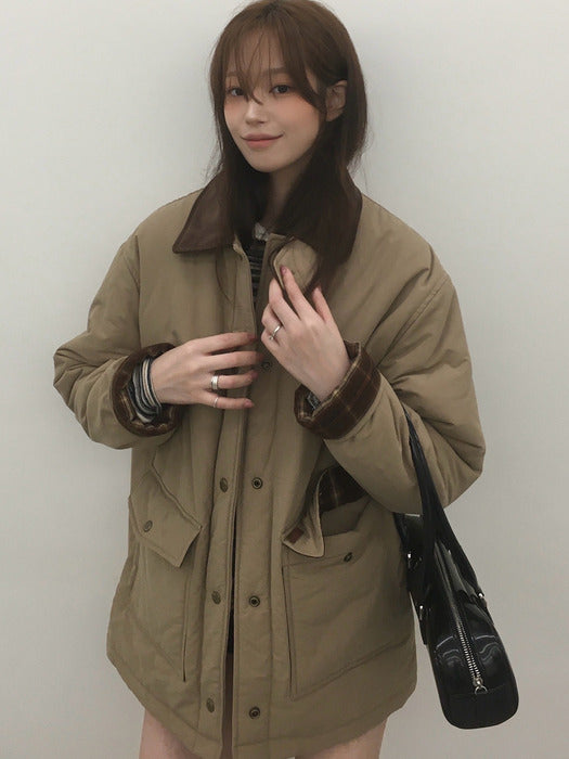 [TILLIDIE] Corduroy collar point padded jumper_Beige