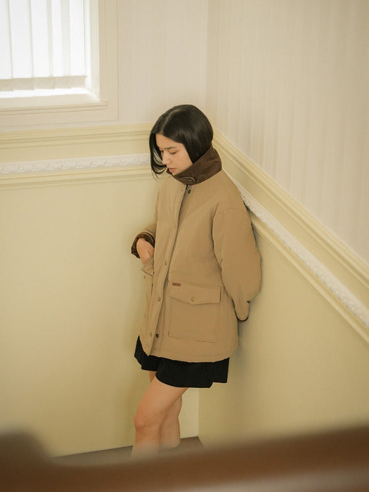 Tillidie Corduroy collar point padded jumper Beige