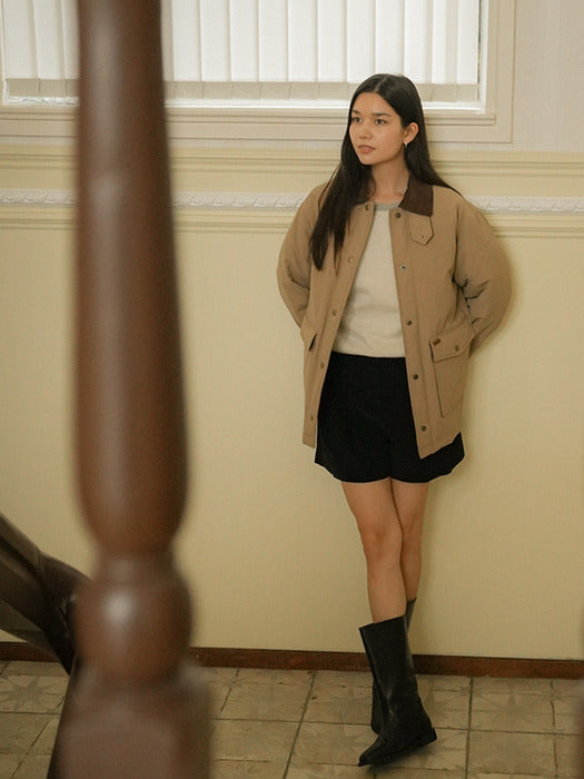 [TILLIDIE] Corduroy collar point padded jumper_Beige