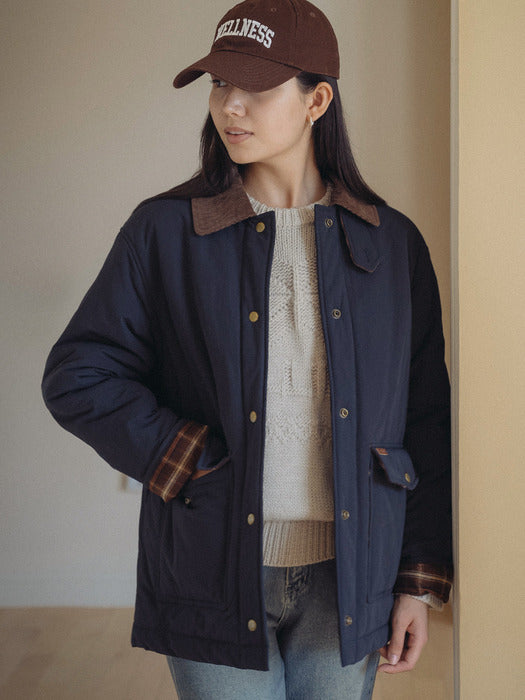 [TILLIDIE] Corduroy collar point padded jumper_Navy