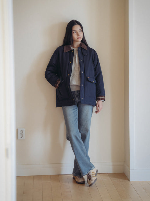 [TILLIDIE] Corduroy collar point padded jumper_Navy