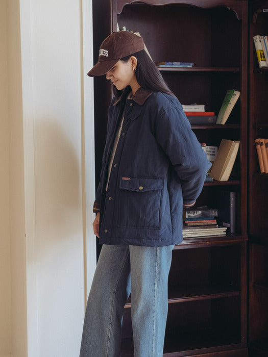 [TILLIDIE] Corduroy collar point padded jumper_Navy