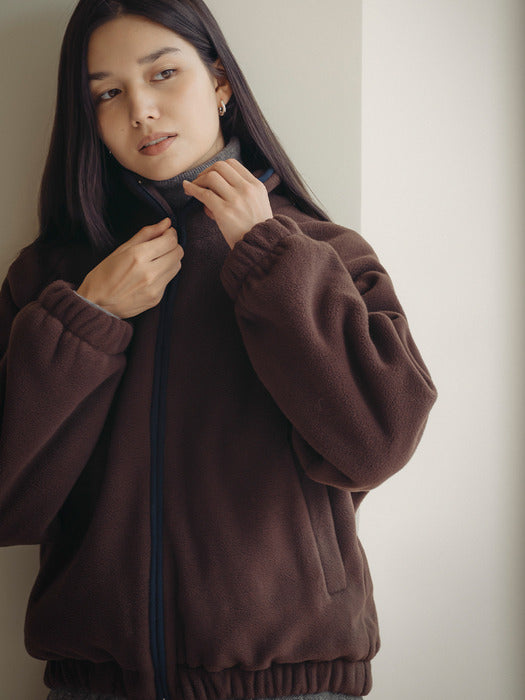[TILLIDIE] Cozy fleece zip-up jumper_Brown