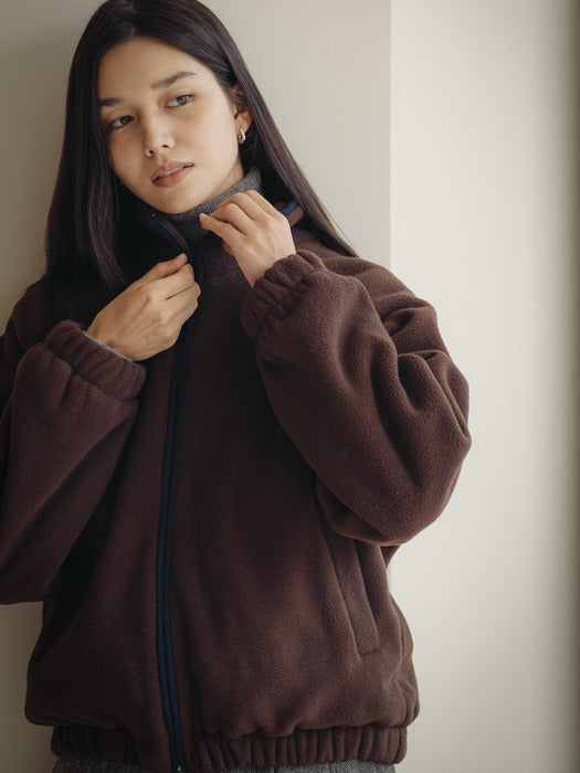 [TILLIDIE] Cozy fleece zip-up jumper_Brown