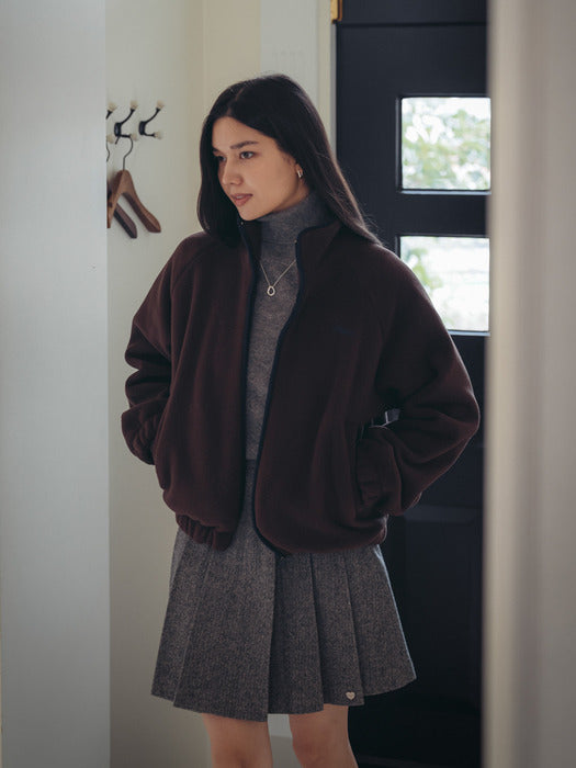 [TILLIDIE] Cozy fleece zip-up jumper_Brown