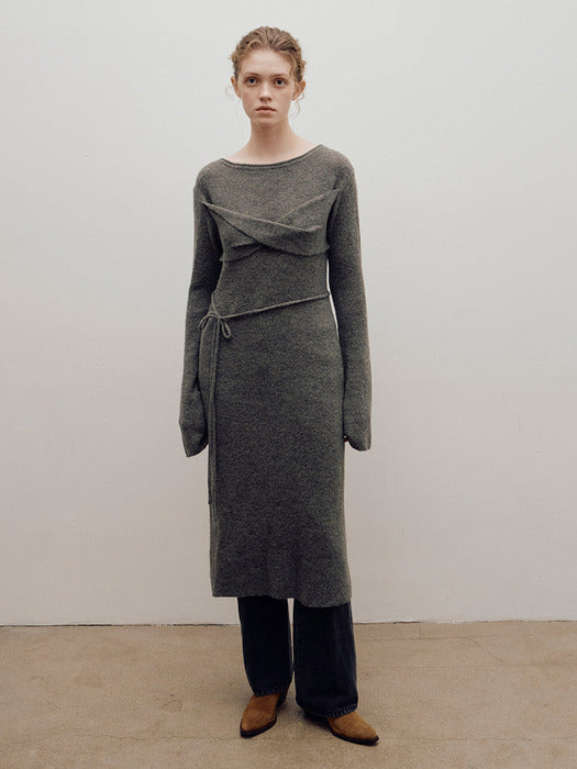 [raive] Twisted Knit One-piece in Khaki VK4WO168-42