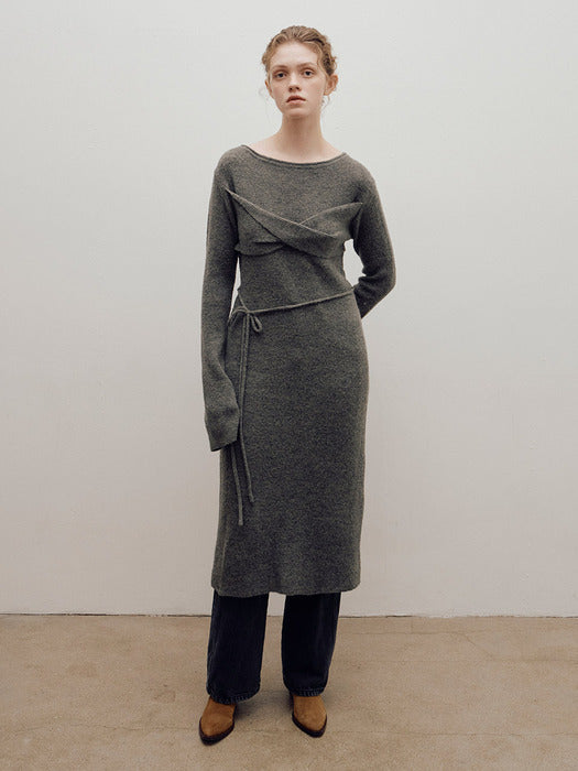 [raive] Twisted Knit One-piece in Khaki VK4WO168-42