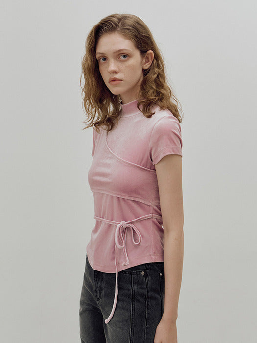 [raive] Velvet Mockneck Short Blouse in Indi Pink VW4WE110-7B