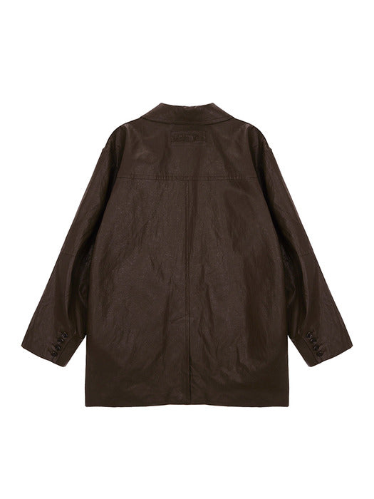 POCKET LEATHER MIDI JACKET IN BROWN