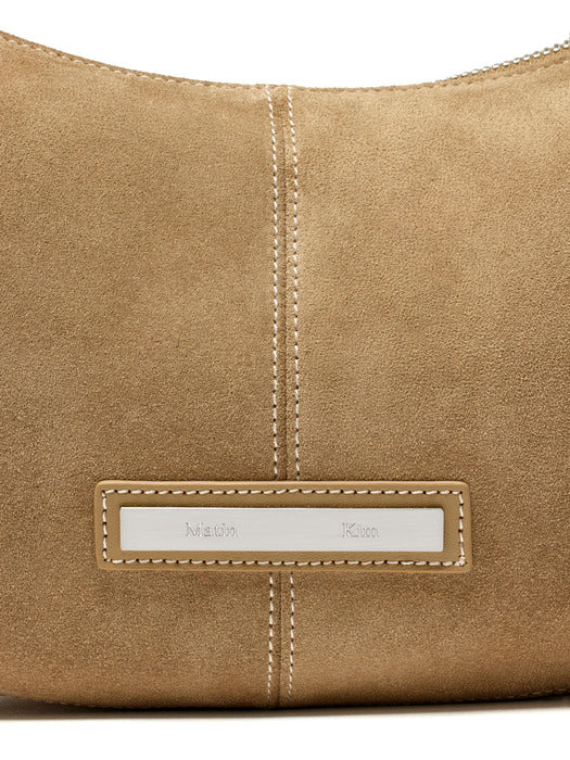 HALF MOON SUEDE LEATHER HOBO BAG IN KHAKI