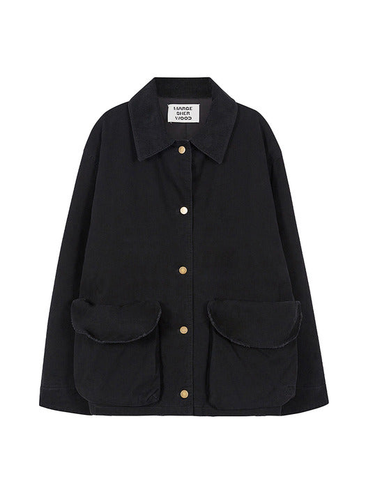 VINTAGE WASHED SHORT WORK JACKET_black