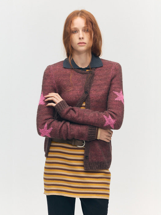 MOHAIR STAR CARDIGAN_brown/pink
