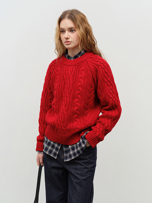 [dunst] UNISEX CLASSIC FISHERMAN SWEATER RED_UDSW4D122R2