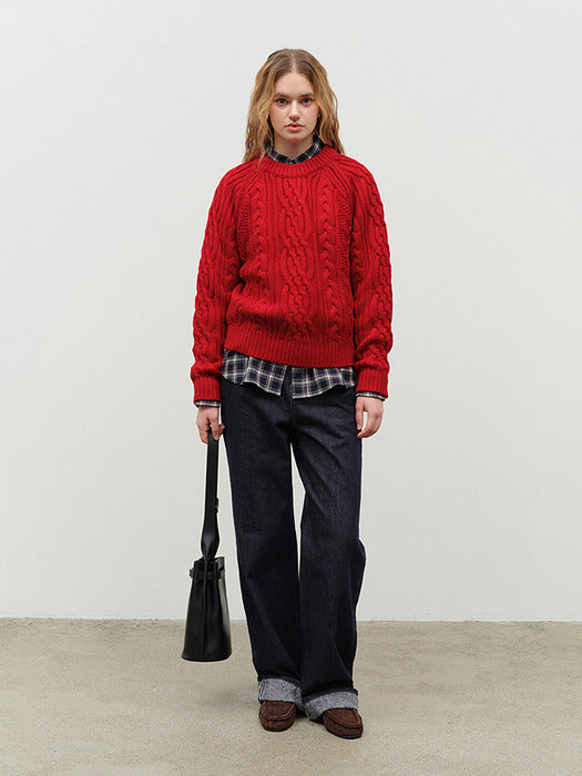 [dunst] UNISEX CLASSIC FISHERMAN SWEATER RED_UDSW4D122R2