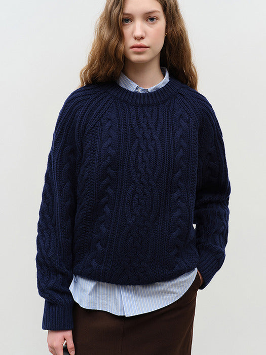 [dunst] UNISEX CLASSIC FISHERMAN SWEATER NAVY_UDSW4D122N2