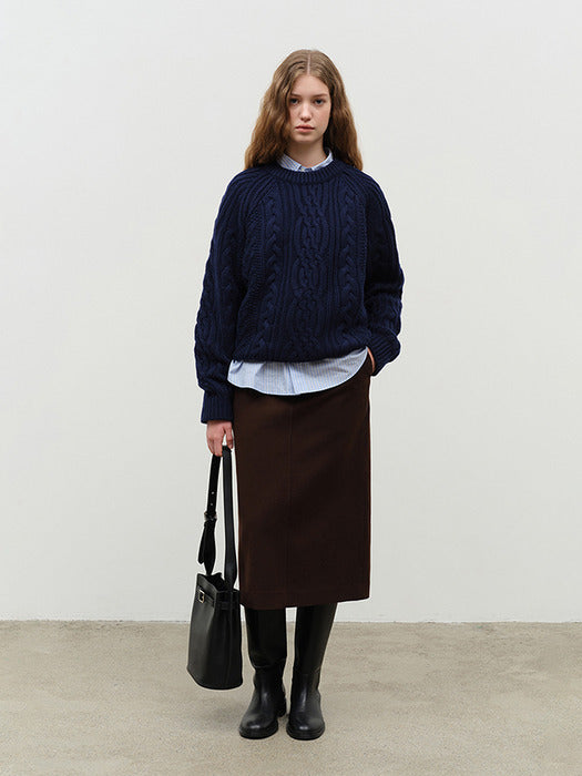 [dunst] UNISEX CLASSIC FISHERMAN SWEATER NAVY_UDSW4D122N2