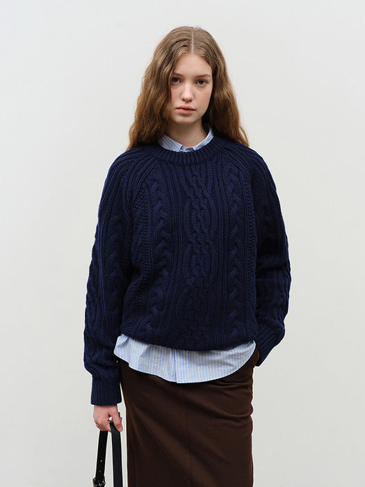 [dunst] UNISEX CLASSIC FISHERMAN SWEATER NAVY_UDSW4D122N2