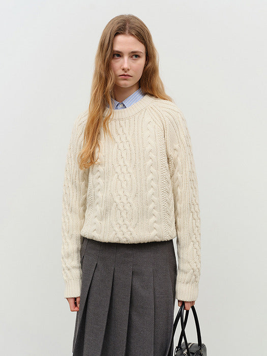 [dunst] UNISEX CLASSIC FISHERMAN SWEATER IVORY_UDSW4D122IV