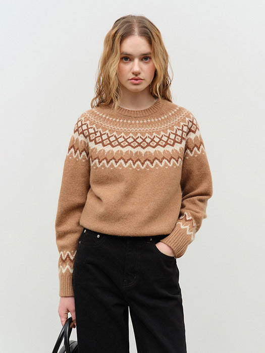 [dunst] UNISEX FAIRISLE SWEATER CAMEL_UDSW4D136CM