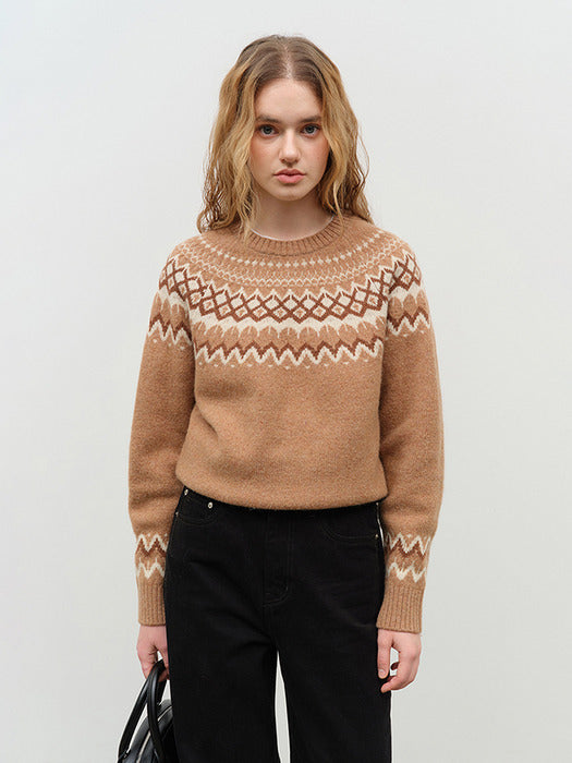 [dunst] UNISEX FAIRISLE SWEATER CAMEL_UDSW4D136CM