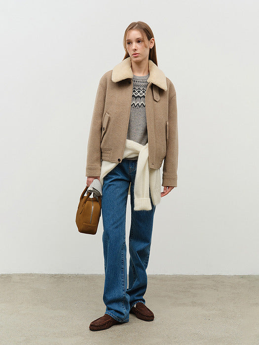 [dunst] UNISEX FUR DETACHABLE CASHMERE BLOUSON CAMEL BEIGE_UDJU4D125CM