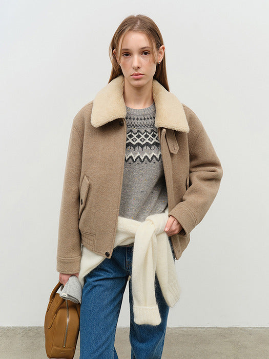 [dunst] UNISEX FUR DETACHABLE CASHMERE BLOUSON CAMEL BEIGE_UDJU4D125CM