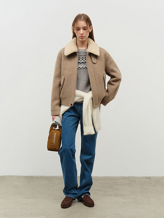 [dunst] UNISEX FUR DETACHABLE CASHMERE BLOUSON CAMEL BEIGE_UDJU4D125CM