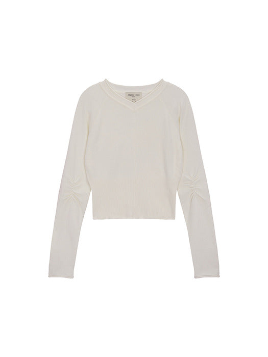 V NECK RAGLAN CROP PULLOVER IN IVORY