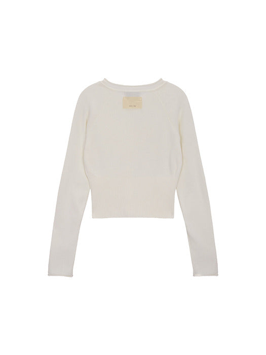 V NECK RAGLAN CROP PULLOVER IN IVORY