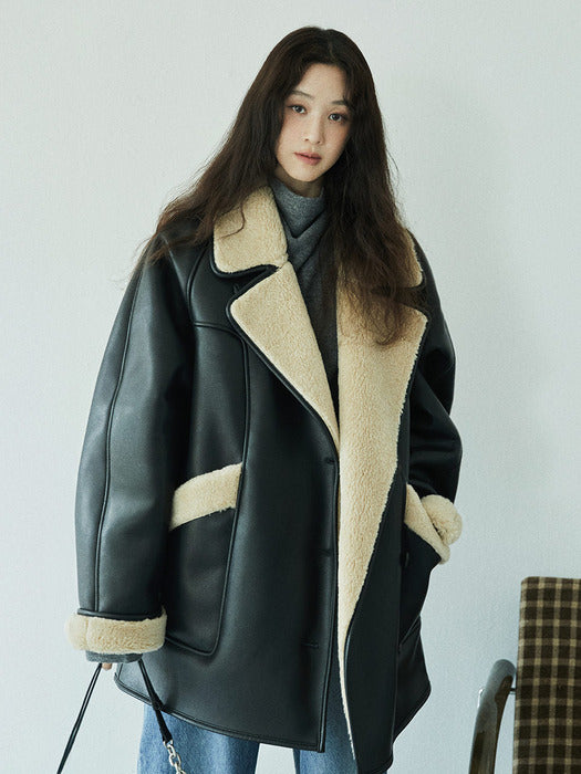 Loeuvre Faux Leather Shearling coat-Jacket