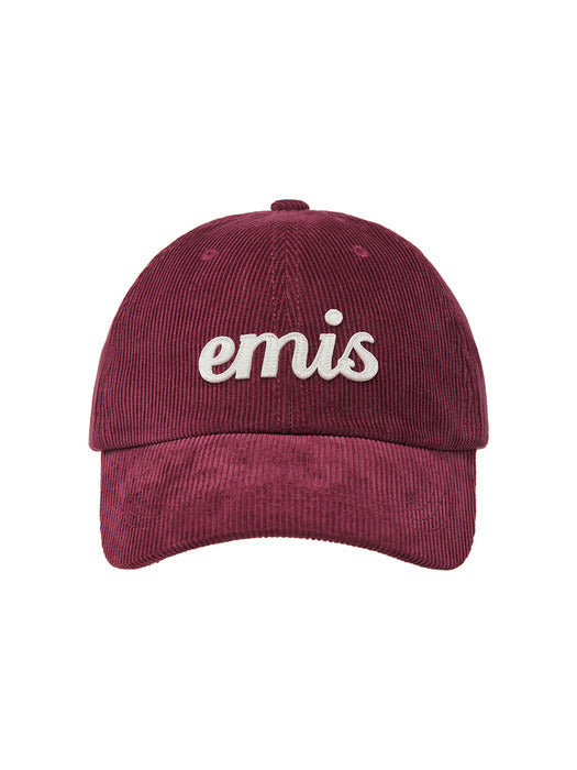 Emis Applique Corduroy Ball Cap-Wine