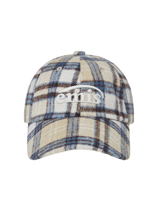 Emis Multi Color Check Ball Cap-Beige